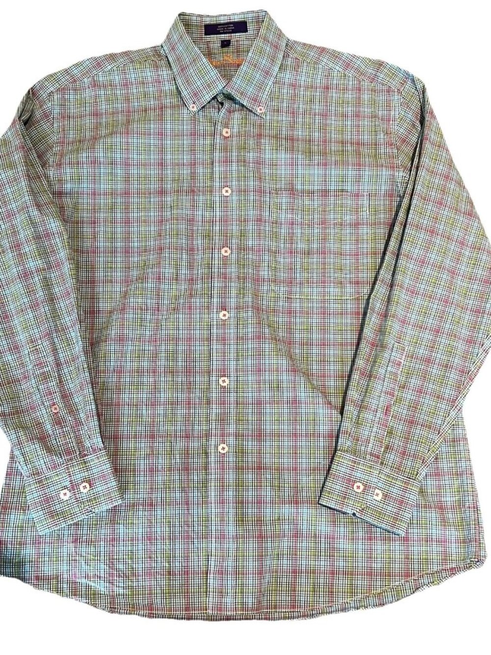 Alan Flusser Men’s Shirt Large Multicolor Plaid Long Sleeve Cotton Button Down - Picture 2 of 6